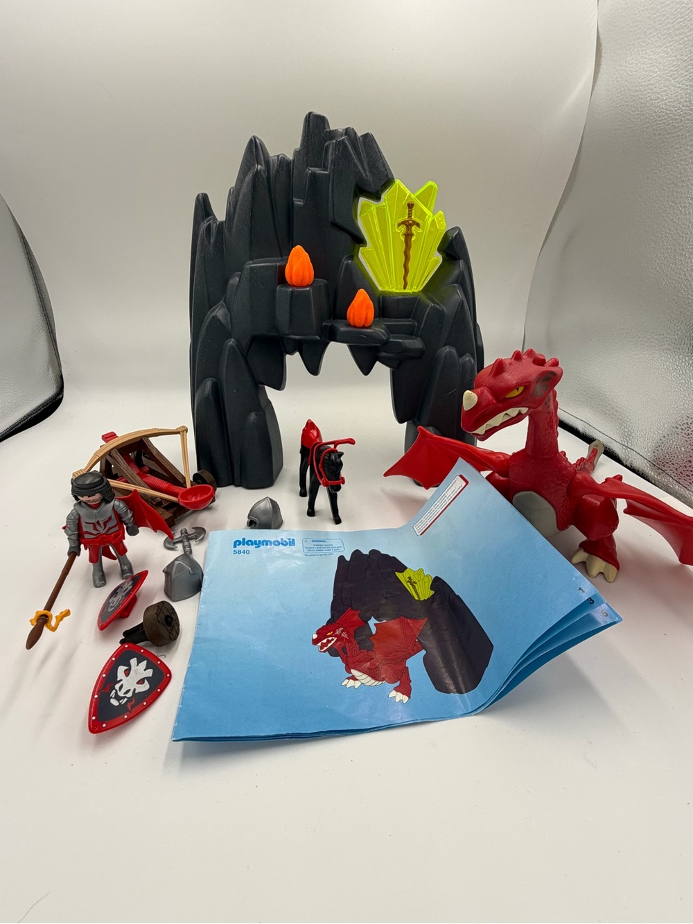 Playmobil Red Dragon Playset with Black Cave and Neon Green Crystal